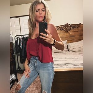 Room Service Brand, Adjustable Strap, Open Back, Maroon, Polyester, Silky, Top